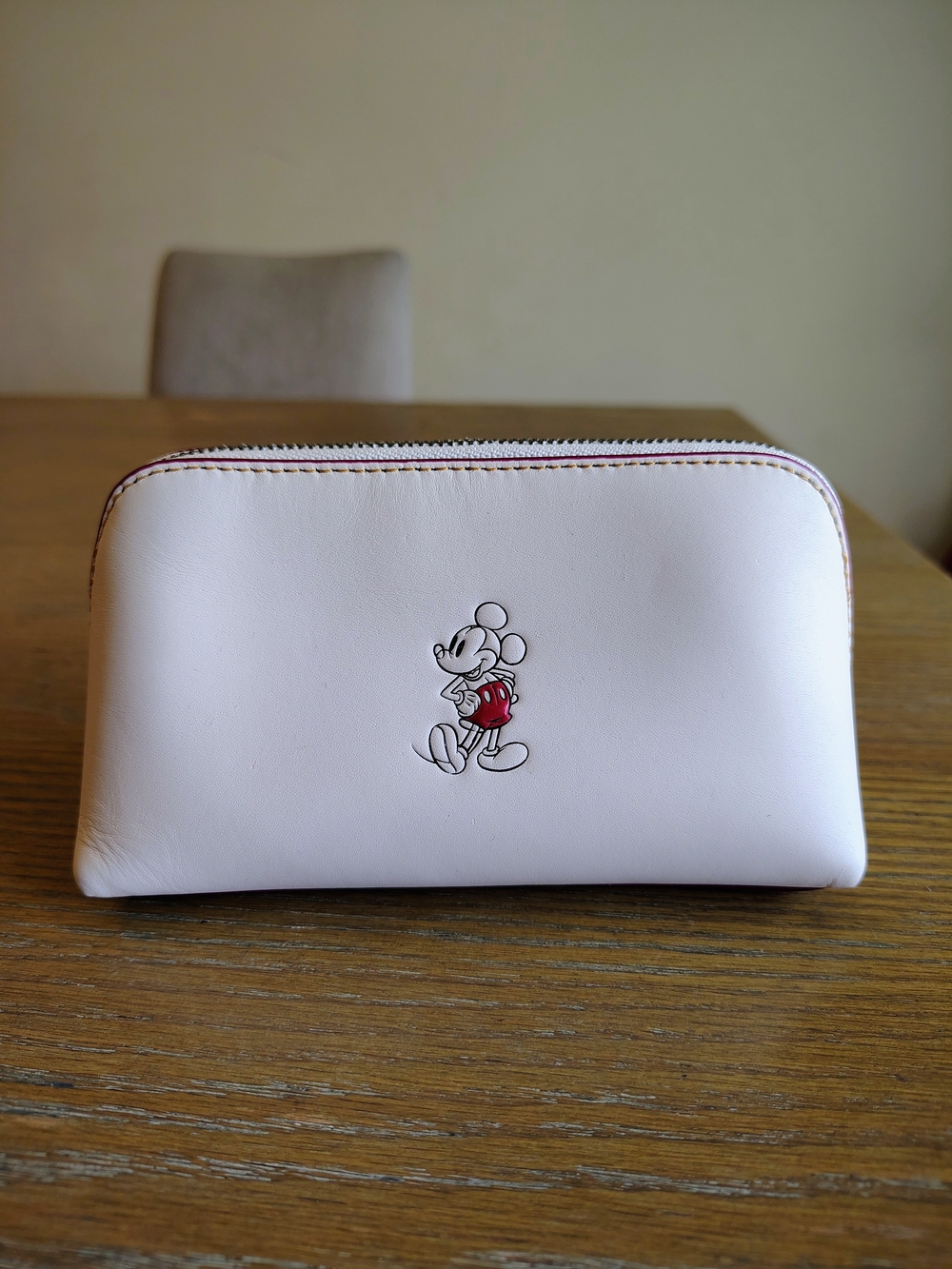 NWT Disney X Coach Mickey Mouse Cosmetic Case 17 Leather Chalk F59820